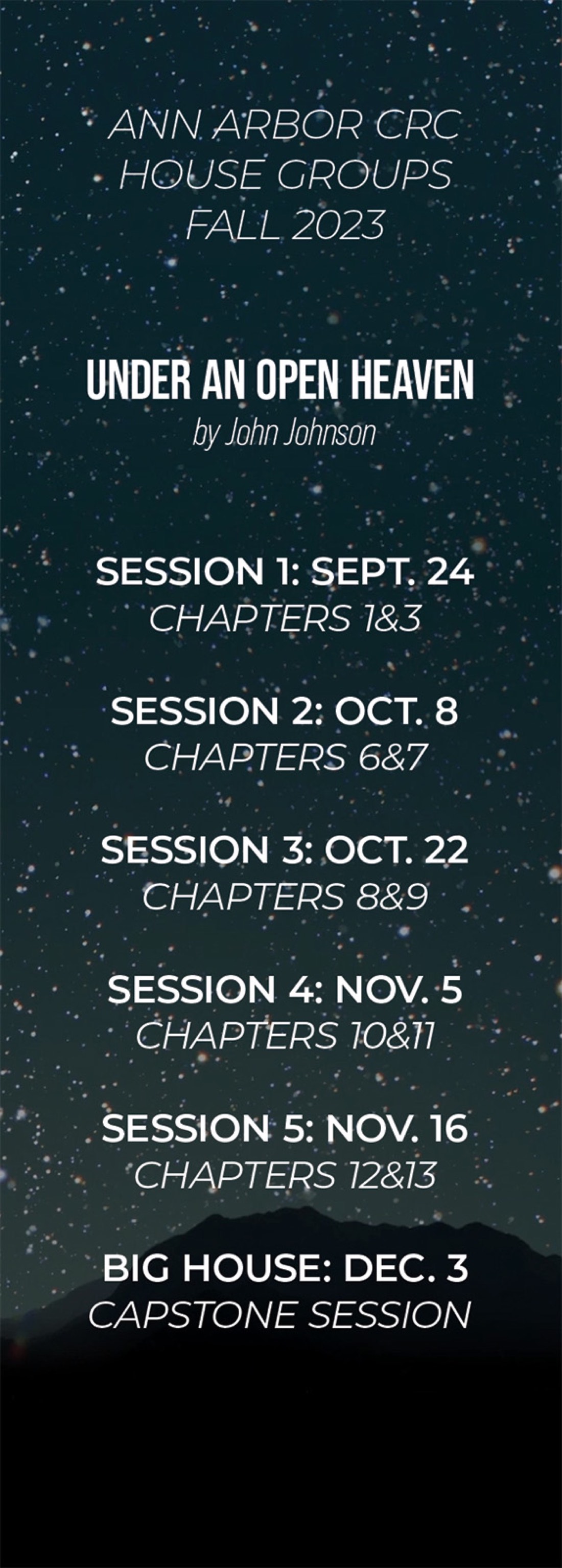 Gospel of John house-groups bookmark listing the fall session schedule
